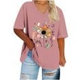 thumbnail image 2 of LEKWK T Shirts for Women Oversized Graphic Short Sleeve V Neck Casual Shirts Loose Fit Comfy Printed Summer Tops Fashion Beach Vacation Daily Outfits, 2 of 4