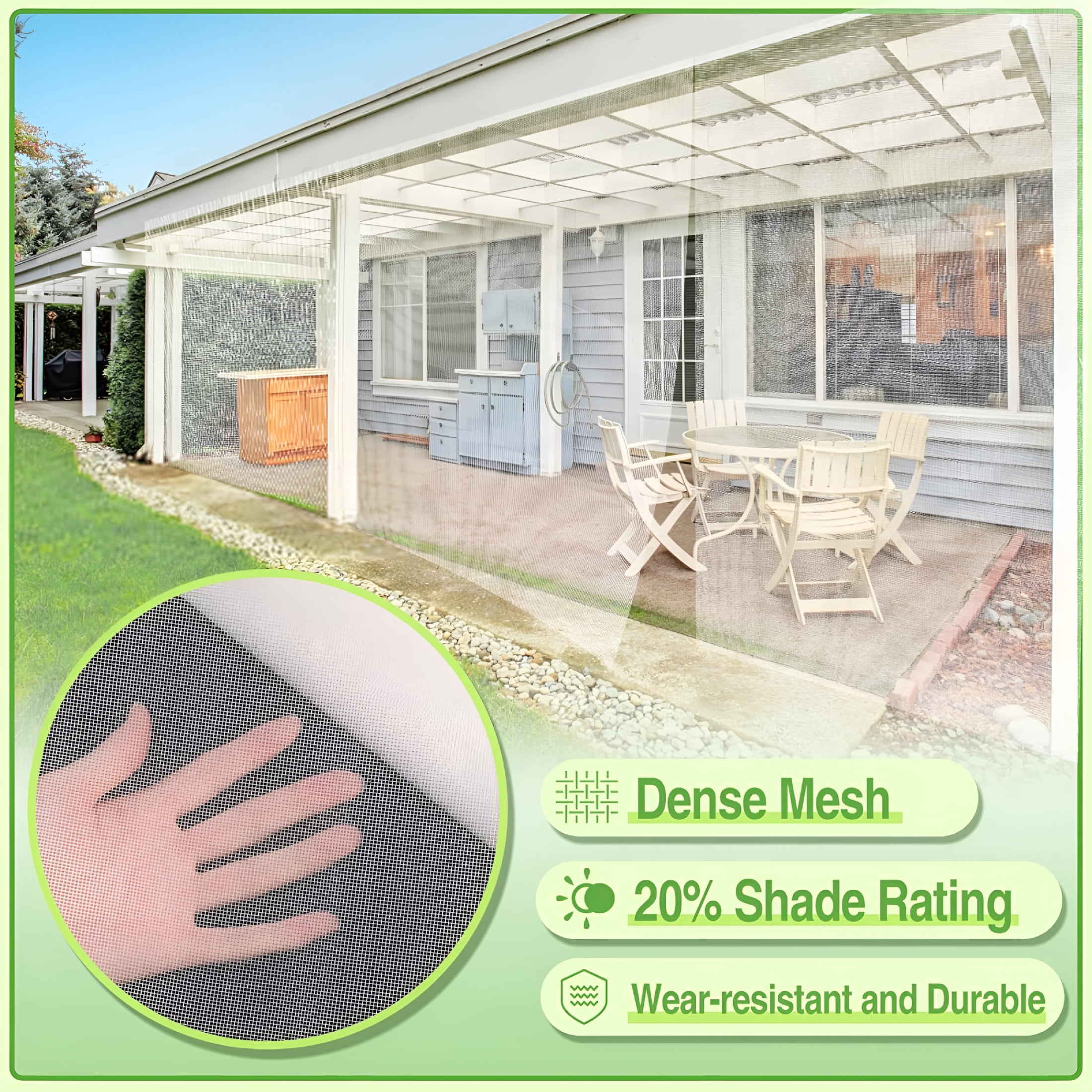 MISSMILE Stronger Garden Mesh Netting - 10 x 20 ft Bird Net Barrier, Mosquito Netting Screen for Outdoor Plants Vegetables Patios Balconies Terraces, Shading Rate 20% (White)