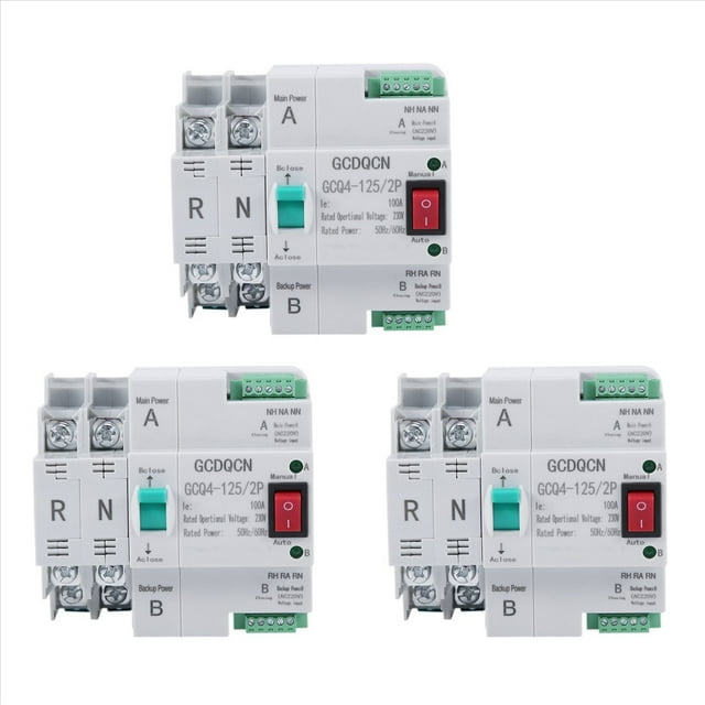 3X Interruptor de Transferencia AutomáTica de Doble Potencia 2P 100A InstalacióN de Riel de 35 mm