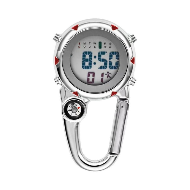 Almencla Carabiner Watch Clip Electronic Watch with Alarm Clock Unisex Accurate Date Week Red