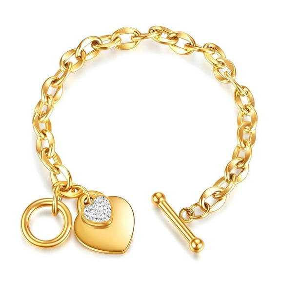 18K Gold-Plated Heart Charm Bracelet with Diamond