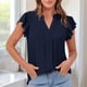 thumbnail image 3 of Camiseta de Corta con Cuello en V y Estampado de Hojas de para Mujer, Color Azul Marino, Talla XL, 3 of 8