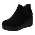 thumbnail image 3 of KANG Retro Suede Ankle Boots Slip On Round Toe Chunky Low Heel Platform Booties Comfort Casual Footwear For Daily Wear Black 36, 3 of 8