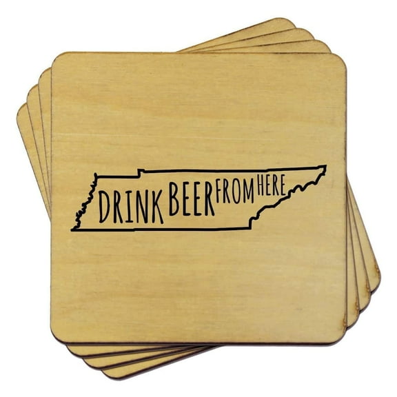 TORCHED Tennessee Drink Beer From Here Coasters (Set of 4) | Handmade Coaster 4″ x 4″ | Brown