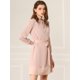 thumbnail image 3 of Allegra K Vestido Recto Corbata Ojo De Cerradura Bloque De Color Manga Larga Con Cinturón Para Mujer Rosa XL Unique Bargains Vestidos, 3 of 6