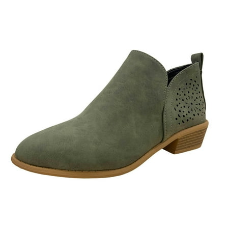 adviicd Boots for Women Women s Ankle Boots Low Heels Cutout Booties+Perforated Shoes (Green 8.5)