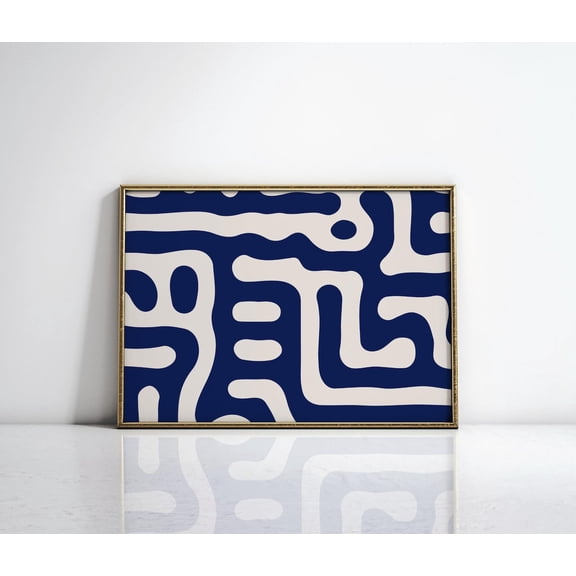 Navy Blue Horizontal Wall Art, Abstract Horizontal Art Print, Wall Art, Modern Poster, Trending Decor, Unframed Poster Size 8x12