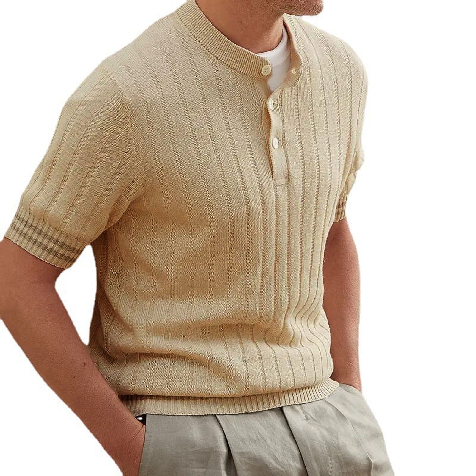 Men's shirt lapel short-sleeved slim knitted sweater spring and summer ...