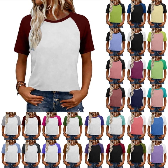 Frostluinai Raglan Shirt Women Color Block Short Sleeve Baseball Jersey Shirts Casual Loose Summer Tops Lightweight T Shirts for Ladies