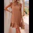 thumbnail image 4 of Vestidos de Verano para Mujer, Cuello Redondo, Corta, Dobladillo con Volantes, Informal, Minivestido, Color Caramelo, XL, 4 of 7