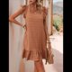 thumbnail image 4 of Vestidos de Verano para Mujer, Cuello Redondo, Corta, Dobladillo con Volantes, Informal, Minivestido, Color Caramelo, XL, 4 of 7