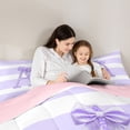 thumbnail image 4 of Erosebridal Glitter Print Personalized Initial A Girl Twin Comforter Sets 3-Piece,Kids Teens Purple Bow Geometric Stripes Bedding Set,Pink Reversible, 4 of 6