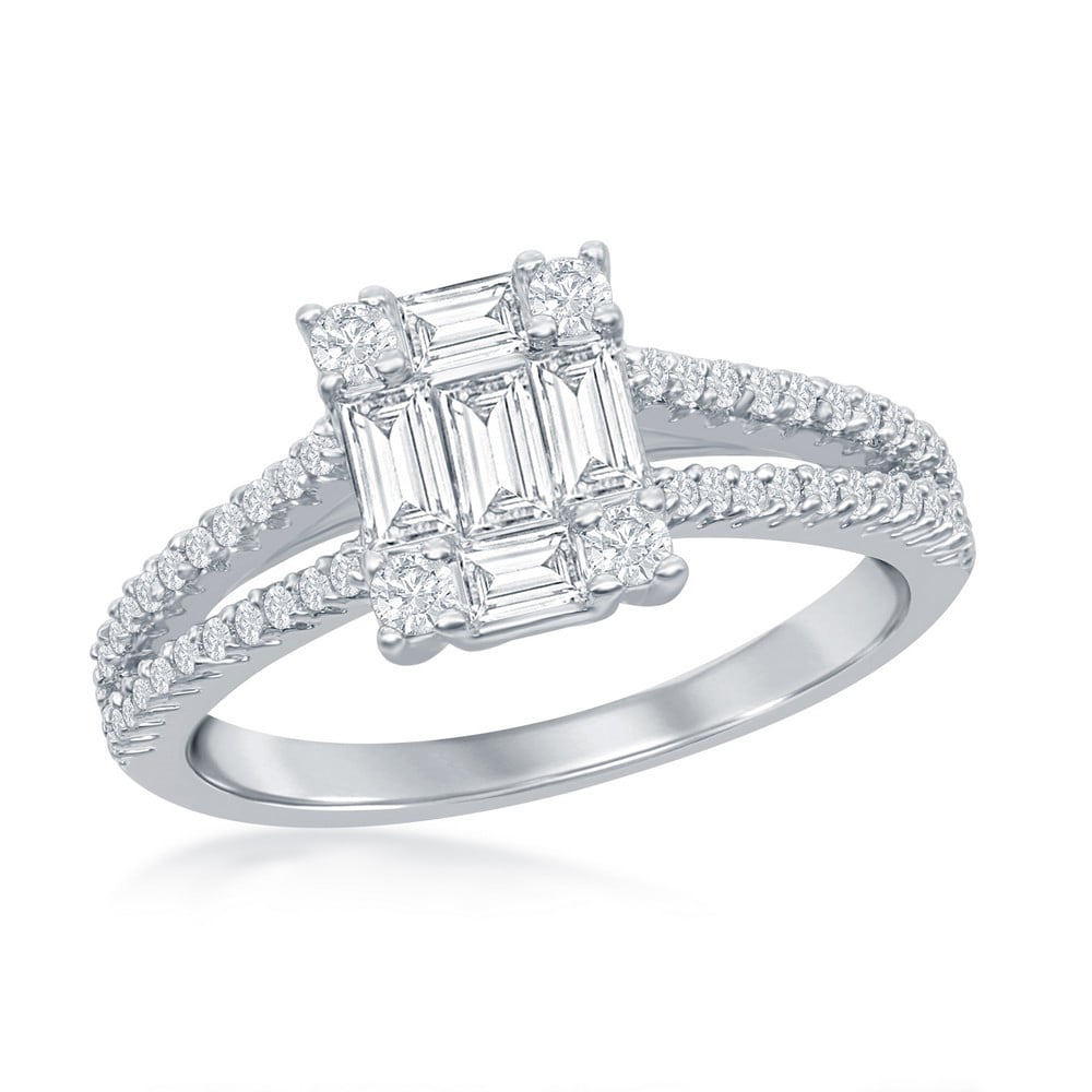 Elizabeth Jewelry Simulated Emerald & Diamond Heart MOM Ring .925 Sterling Silver Rhodium Finish