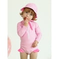 thumbnail image 4 of GYRATEDREAM Newborn Baby Girl One-Piece Swimsuit Floral Print Zipper Bathing Suit Ruffled Long Sleeve Rash Guard Swimwear with Hat, 4 of 9