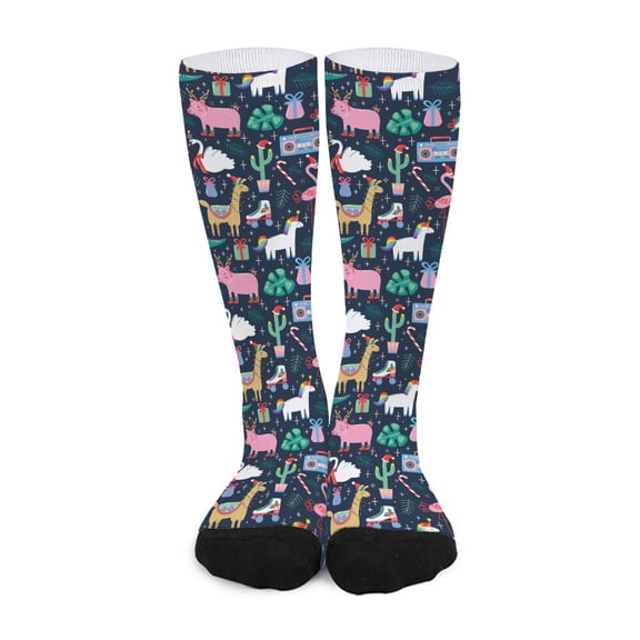 DIQADILA Funny Christmas Animals Pattern Print Long Socks