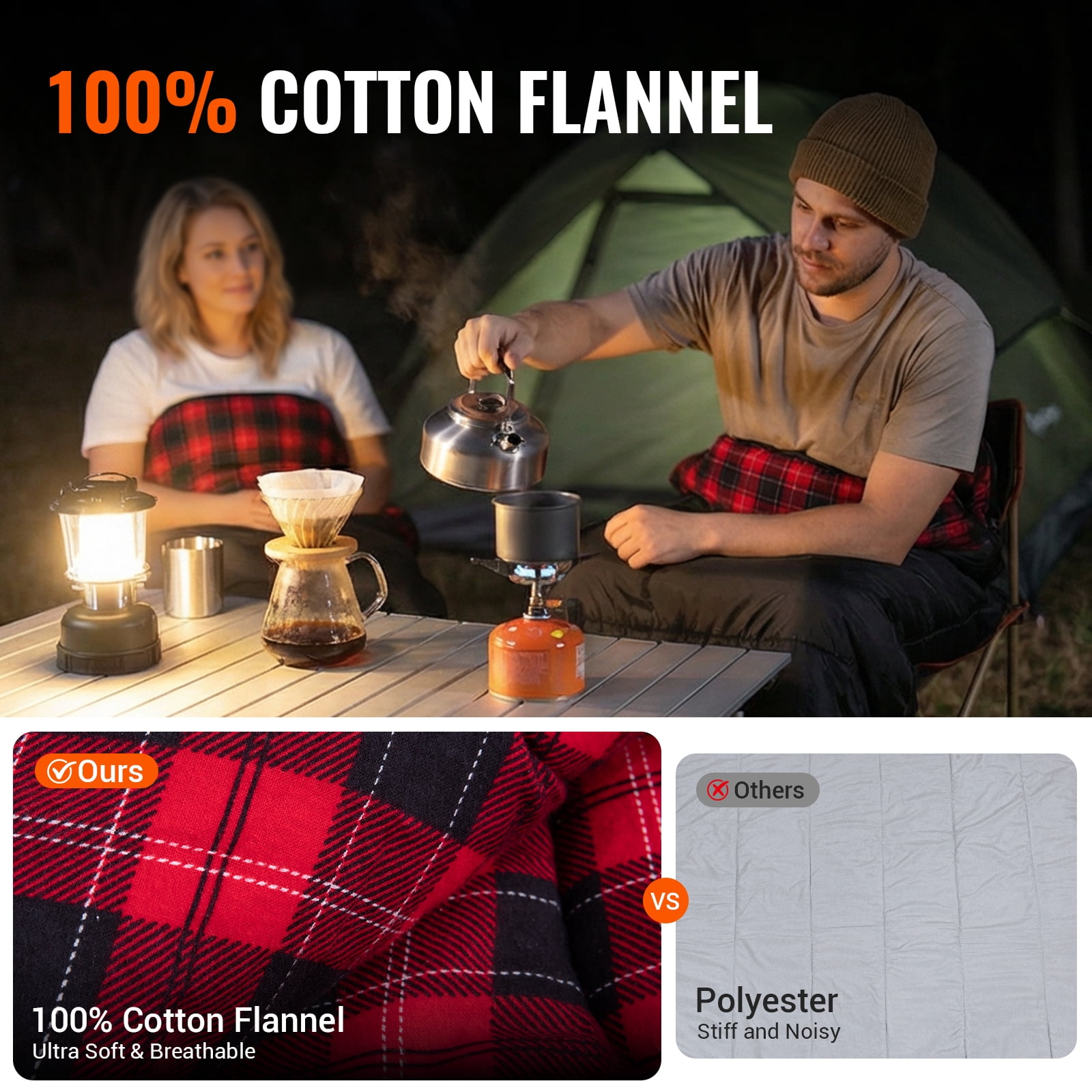 KingCamp Cotton Flannel Sleeping Bag for Adults, Lightweight Compact Sleeping Bag, Warm & Cool Weather All Season for Camping, Hiking, Travel, Backpacking - 3.53lbs
