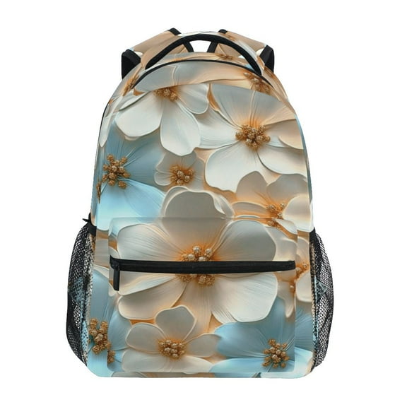 School Backpack Lightweight Multipocket College High Middle Student Bag 15L Blue Peach 3d Flowers