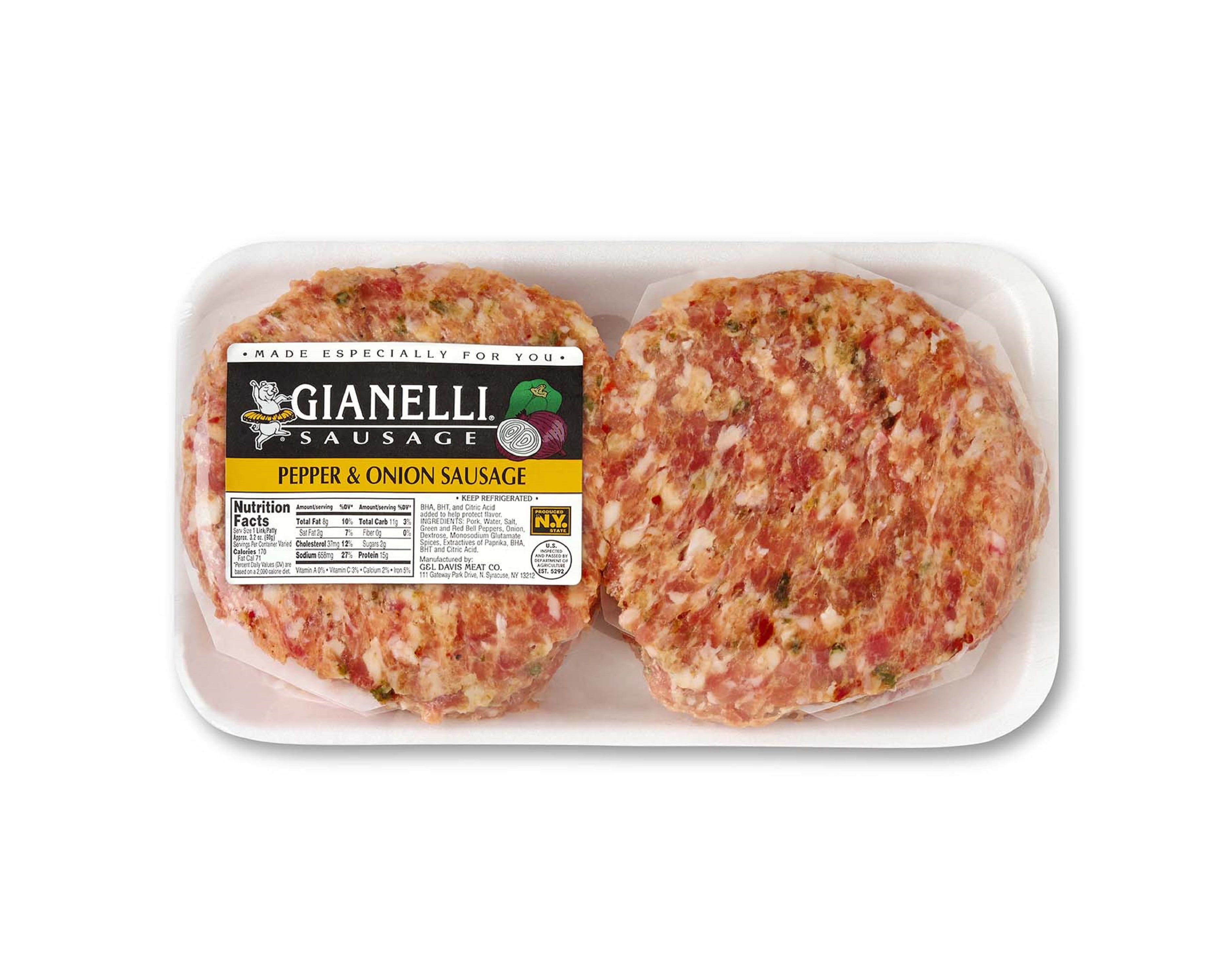 Gianelli Pepper and Onion Pork Sausage Patties, Fresh, 1.35 1.65 lb