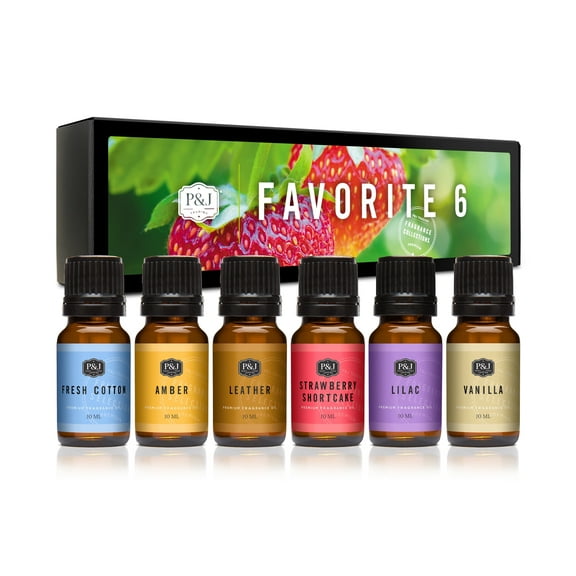 Favorites Set of 6 Premium Grade Fragrance Oils - Strawberry, Lilac, Cucumber Melon, Coconut, Gardenia, Honeysuckle - 10ml