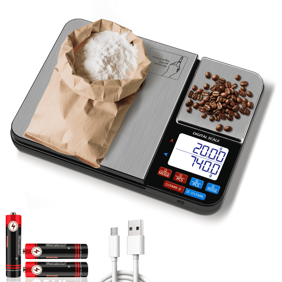 Dual Platform Kitchen Scale with 0.001oz & 0.1g Precisions, 11lb/5kg Capacity, for Precise Baking & Cooking. Features Tare, Accumulation, Backlit Display, 7 Units