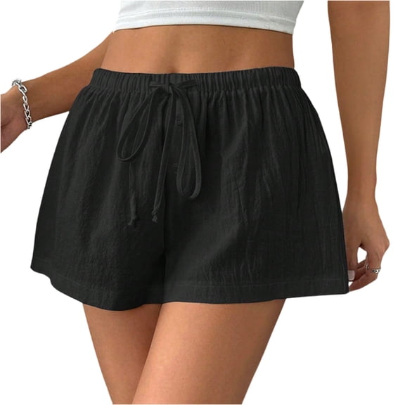 LWavelet Women's Lightweight Elastic Waist Shorts Soft Casual Summer Shorts for Lounge Vacation Daily Wear Black M