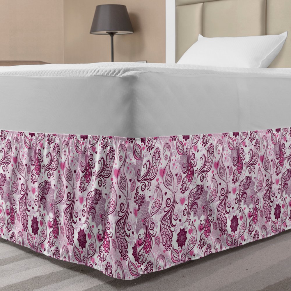 Purple Bed Skirt, Scales Swirls and Hearts in Romantic Depiction of