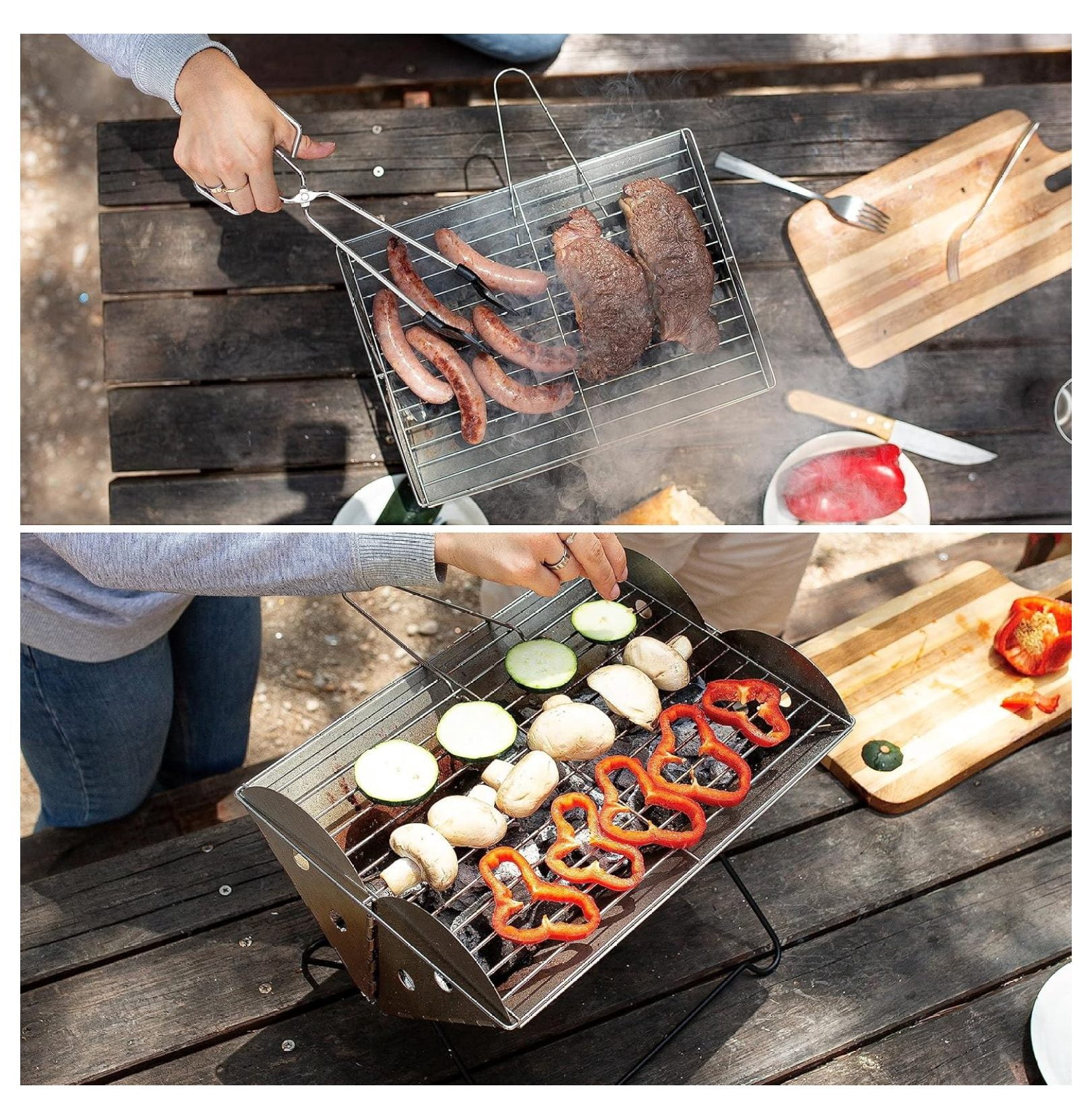 Camping Grill Stainless Steel, Portable Charcoal Grill, Foldable BBQ for Hiking & Picnics