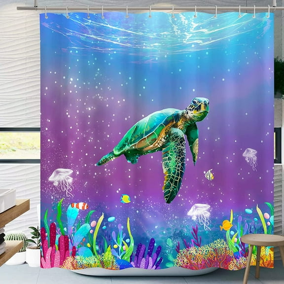 Newhomestyle Sea Turtle Shower Curtain Ocean Creature Landscape Bathroom Shower Curtains Bathroom Decoration Fabric, 72x72 Inch