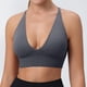 thumbnail image 3 of Sujetador deportivo largo con cuello en V para mujer - Tirantes finos ajustables - Top de yoga y fitness con copas acolchadas - Ropa deportiva de nailon y spandex, 3 of 7