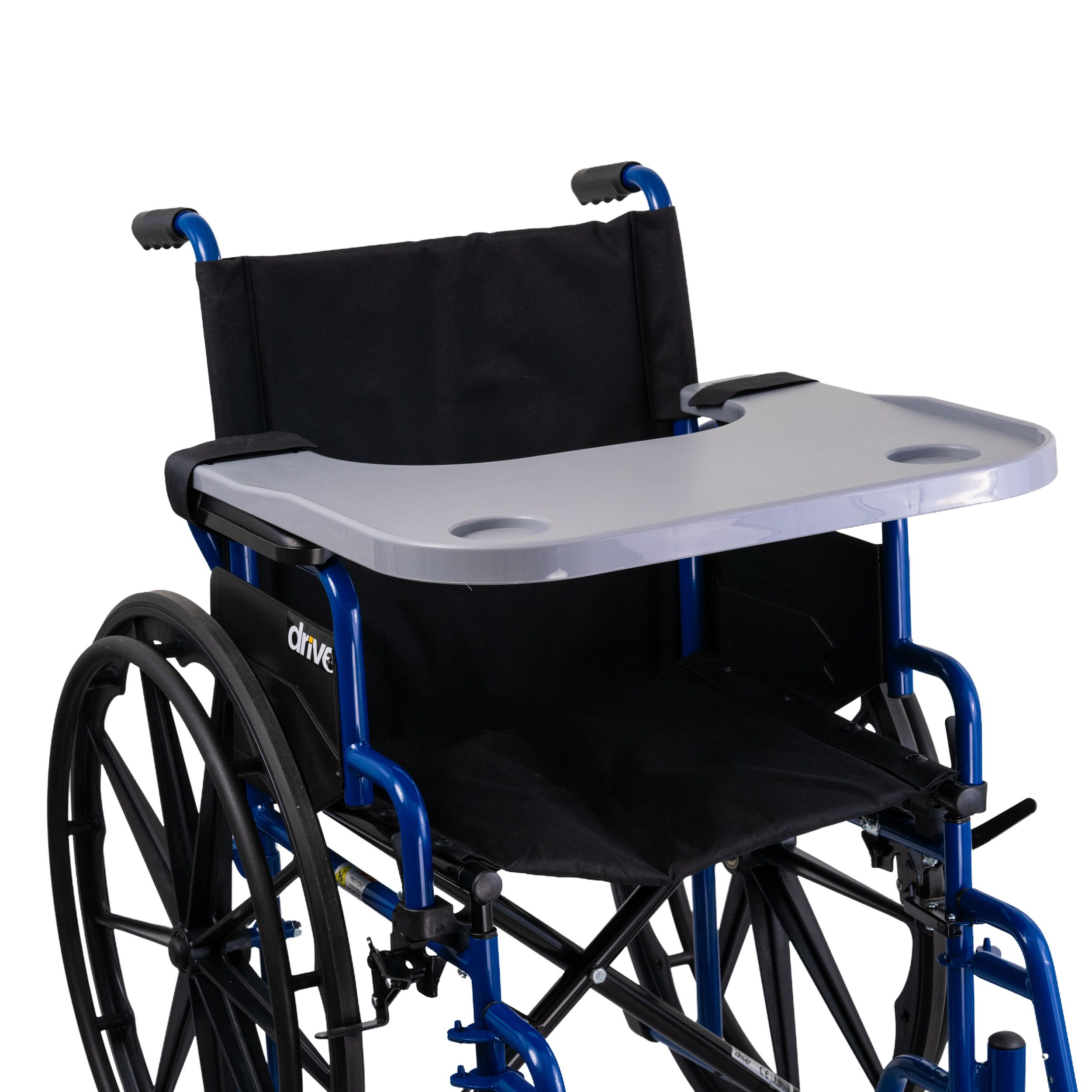 AlveyTech Plastic Removable Tray Table with Cup Holder, Wheel Chairs & Transport Chairs Trays (Gray)