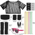 thumbnail image 2 of 80s Costume for Women Mesh T-Shirt Leg Warmers Headband Wristbands Earrings Necklace and Sunglasses for 80s Costumes Carnival Christmas Halloween Black, 2 of 7