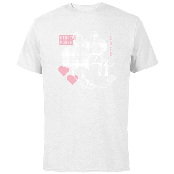 Disney Minnie Mouse Retro Digital Hearts - Short Sleeve Cotton T-Shirt for Adults - Customized-White