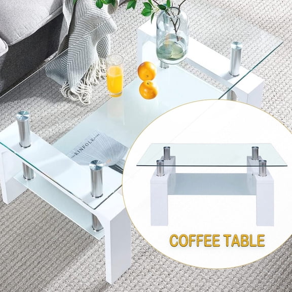 Modern White Coffee Table 37in Rectangular Living Room Furniture Storage Table