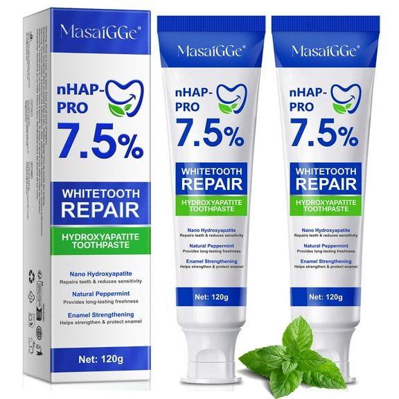 Masaigge 7.5% Hydroxyapatite Toothpaste – Enamel Repair, Sensitive Relief and Teeth Whitening, 2 Pack