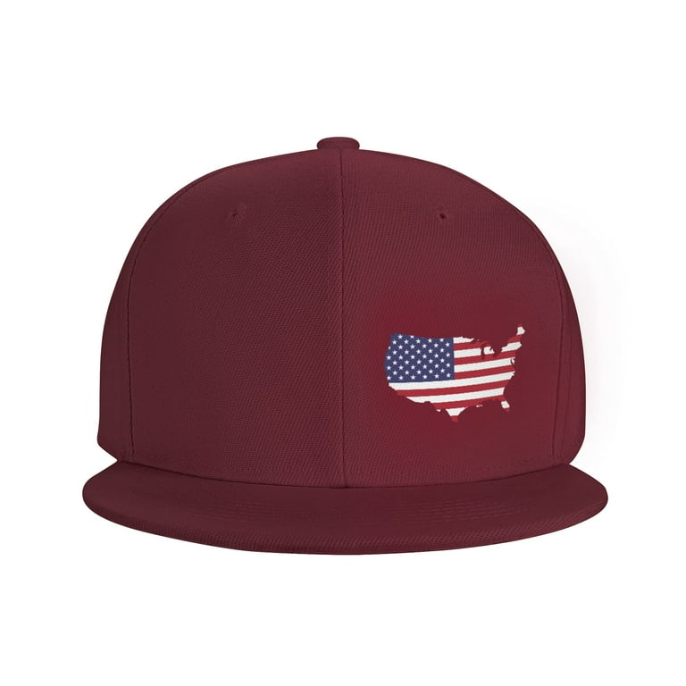 Tequan Flat Brim Hat Snapback Hats, America Country Flag Pattern Adjustable Men Baseball Cap (Red), Men's, Size: One Size