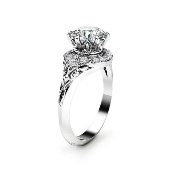 HeartsAndYou 1.4ct Round Cut Moissanite Engagement Ring for Women 18k White Gold Over Silver Unique Design