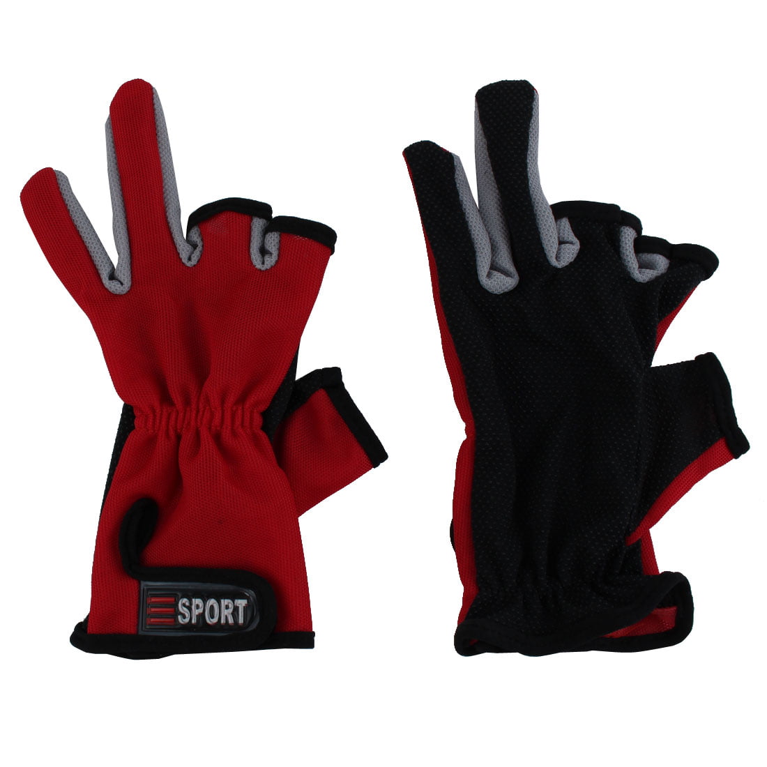 1 Pair Outdoor Anti-slip Hunting Fishing Gloves with 3 Half Finger Red
