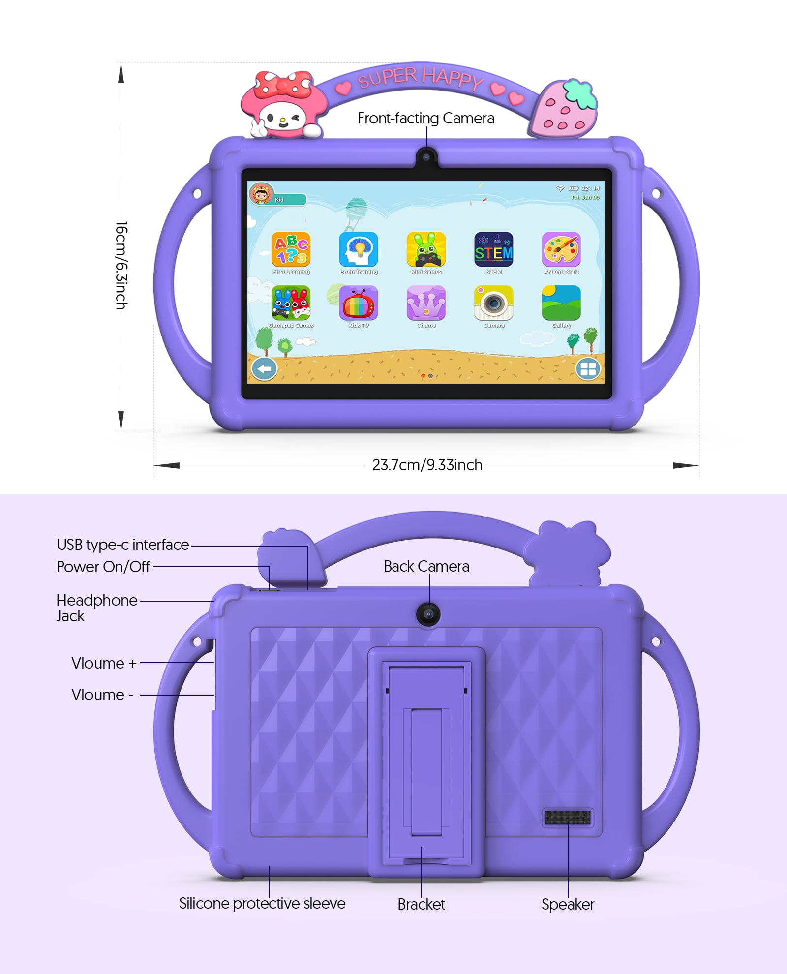 Kids Tablet 7 inch Android 13 Tablet for Kids 32GB ROM 4GB RAM 1TB Expanded, Quad-Core Toddler Tablet with Shockproof Case, Bluetooth, Wifi, Parental Control, Dual Camera, GPS, Games