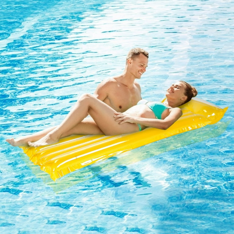 Bestway Inflatable Pool Float Raft Foldable Float Lounge Chair Swimming Pool Water Mat with Pillow Air Mat Mattress for Adults Kids, Yellow, Adult