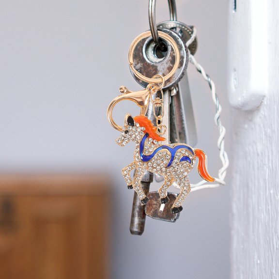 ELAYARD 2Pcs Horse Key Chain Elegant Alloy Decoration with Assorted Color Rhinestones for Bag and Backpack Charms
