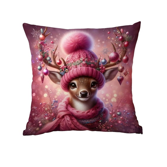 Pink Christmas Santa Tree Pillow Cover Short Velvet for Home Sofa Cushion Holiday Festive Decor Gift Idea with Dreamy Design Multi-Scene Use