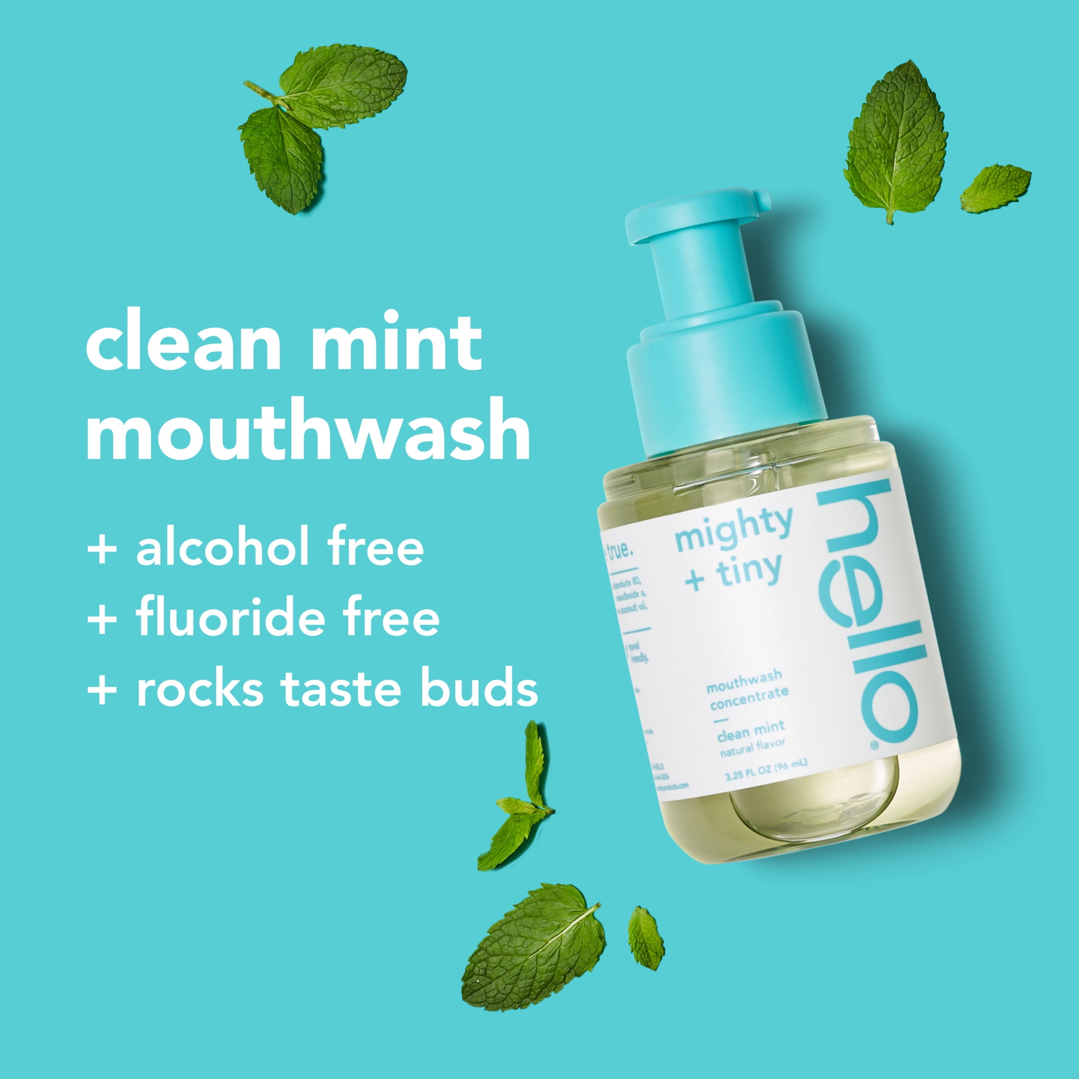 hello Mighty and Tiny Alcohol Free Mouthwash Concentrate, Clean Mint, 3.25 Fl Oz Pump Bottle