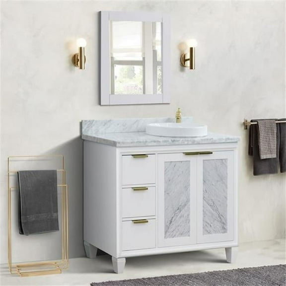 Bellaterra Home 43 in. Single Round Sink Vanity with Carrara Marble Top, White - Right Door & Sink