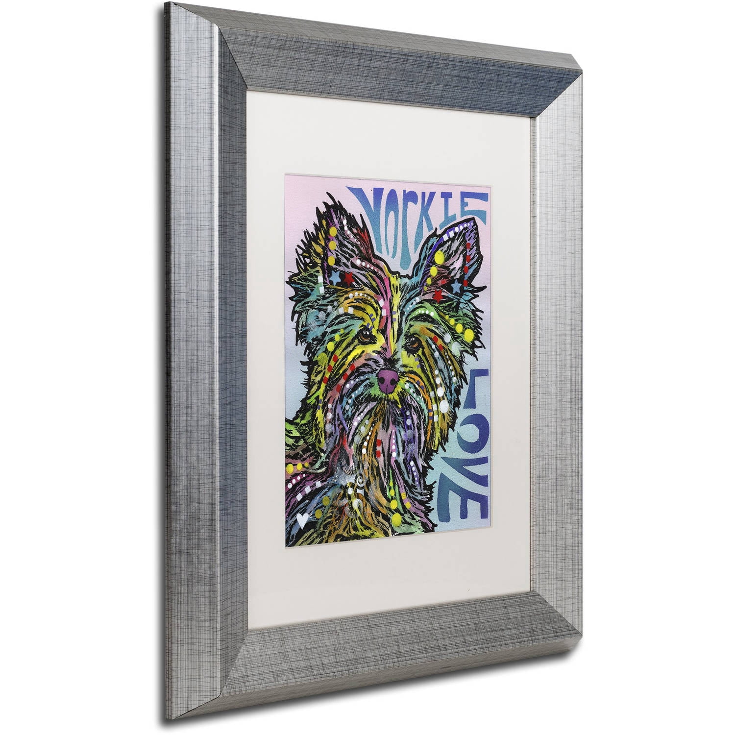 Trademark Fine Art 'Yorkie Luv' Canvas Art by Dean Russo, White Matte, Silver Frame