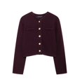 thumbnail image 2 of HH TRAF Chaqueta de punto corta con botones dorados y textura versátil para mujer Suéter elegante de cuello redondo con una sola botonadura para mujer, 2 of 4