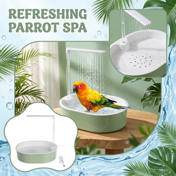 Automatic Parakeet Bird Bath for Cage Large Parrot Shower Bath with Adjustable Water Flow Bird Shower Fountain Indoor Bathtub Stainless Perch Bird Cage Accessory for Birds Cockatiel Conure Budgie