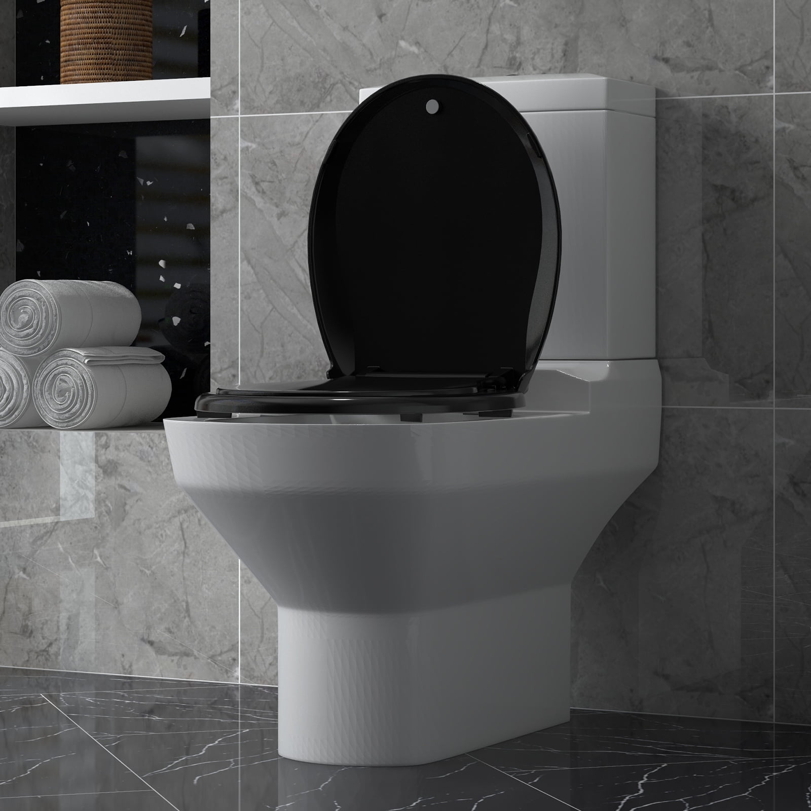 2-in-1 Commercial Toilet Seat with Built-In Toddler Potty Training - Soft Quiet Close, Non-Slip, Durable Hinges, Easy Install & Clean, Magnetic Child Seat, Fits Standard Toilets, Black