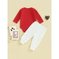 thumbnail image 5 of Suealasg Toddler Baby Boys Girls Valentine’s Day Outfits 3M 6M 9M 12M 18M Long Sleeve Letter Print Romper Heart Print Pants Set 2 Piece Casual Spring Clothing for Newborn Girls, 5 of 9