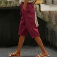 thumbnail image 4 of Brnmxoke Bermuda Shorts for Women Dressy Casual Linen Drawstring Elastic Waist Shorts Knee Length Summer Beach Vacation Shorts with Pockets Wine,S, 4 of 9