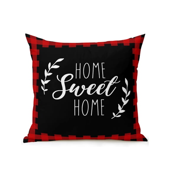 Outdoor Pillows Waterproof, Home Sweet Buffalo Plaid Bedding Throw Pillows with Insert for Couch Sofa Bed, Farmhouse Black Red Checker 16x16 Inch Pillowcases Decorative Camping Patio Pillow Set of 1